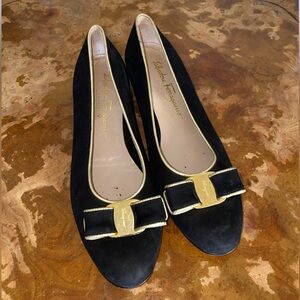 Salvatore Ferragamo Suede Bow Accents Pumps
